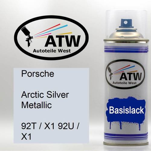 Porsche, Arctic Silver Metallic, 92T / X1 92U / X1: 400ml Sprühdose, von ATW Autoteile West.